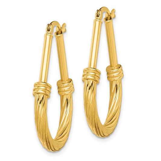 QE14164 Sterling Silver Gold Tone Textured Hoop Earrings