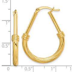 QE14164 Sterling Silver Gold Tone Textured Hoop Earrings