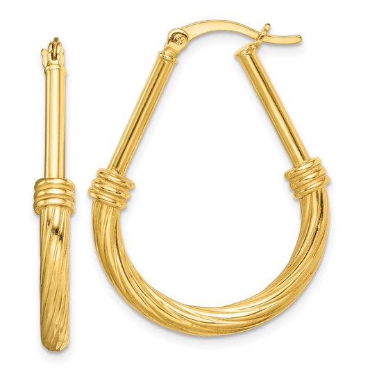 QE14164 Sterling Silver Gold Tone Textured Hoop Earrings