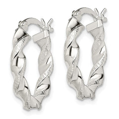 QE14165 Sterling Silver Twisted and Textured Hoop Earrings