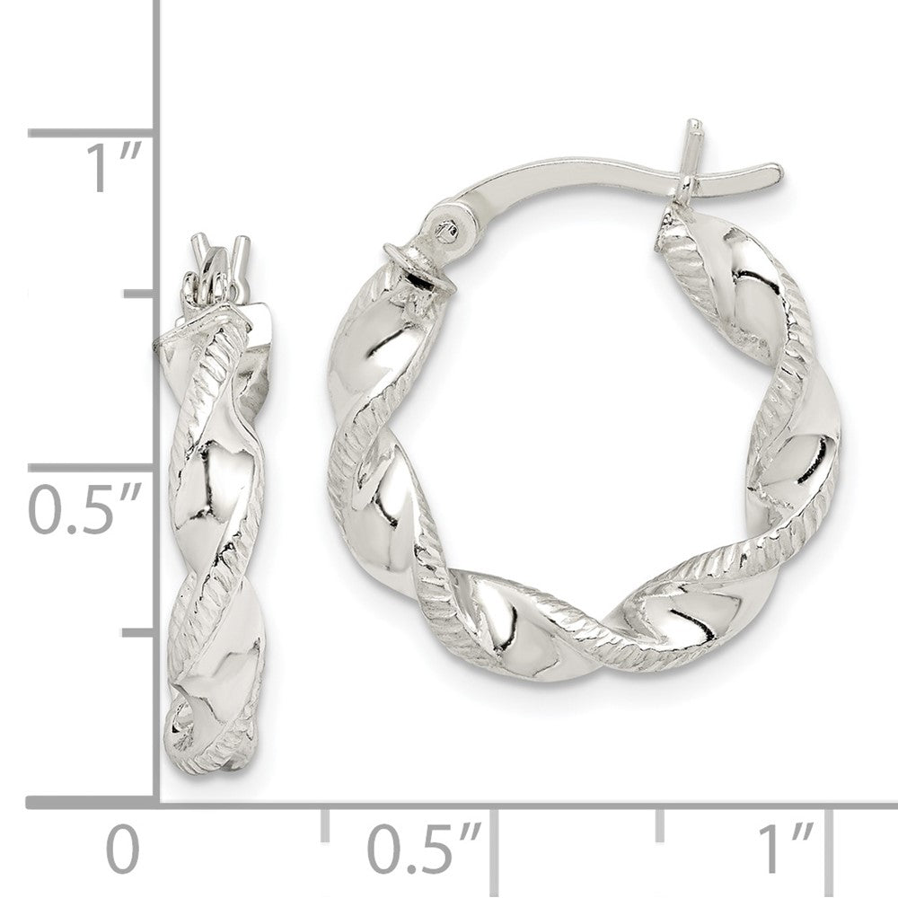 QE14165 Sterling Silver Twisted and Textured Hoop Earrings