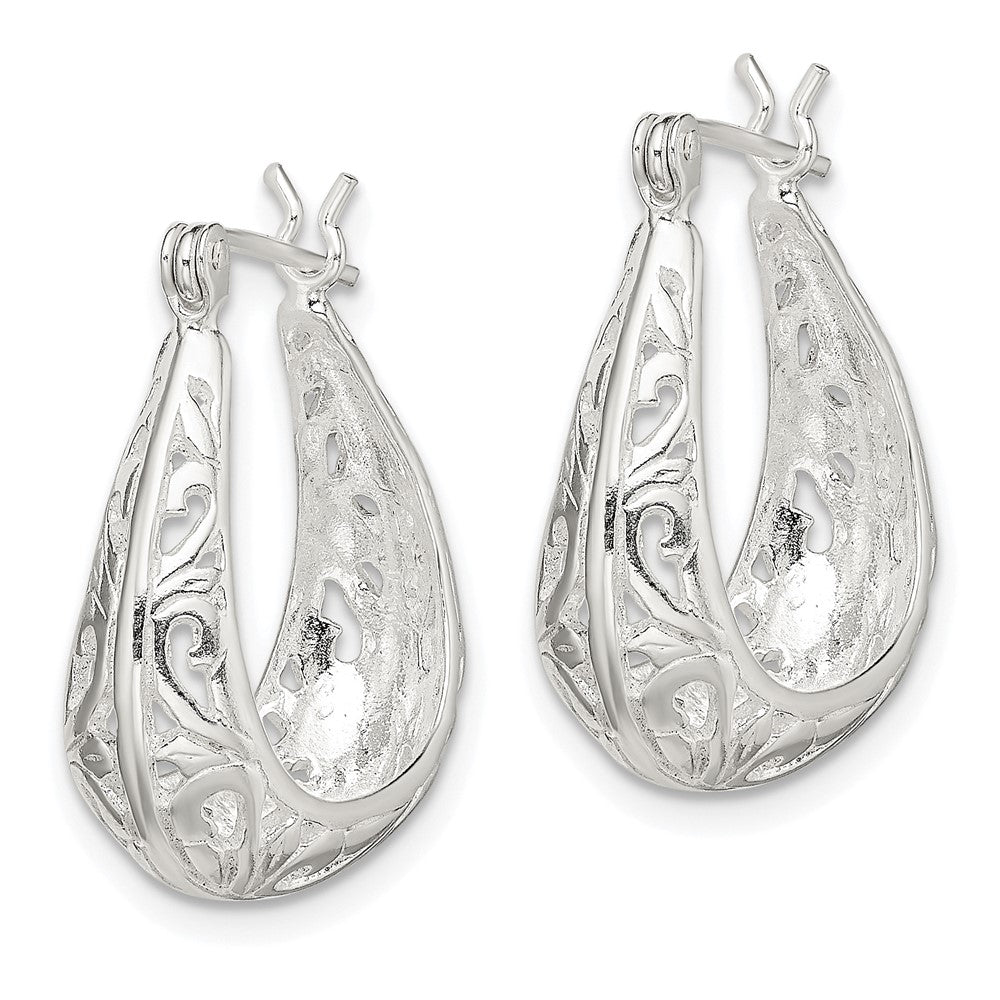 QE14171 Sterling Silver Polished Swirl Filigree Hoop Earrings