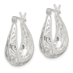 QE14171 Sterling Silver Polished Swirl Filigree Hoop Earrings