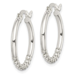 QE14172 Sterling Silver Beaded Hoop Earrings