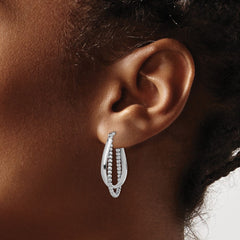 QE14174 Sterling Silver Rhodium-plated Twisted and Beaded Hoop Earrings