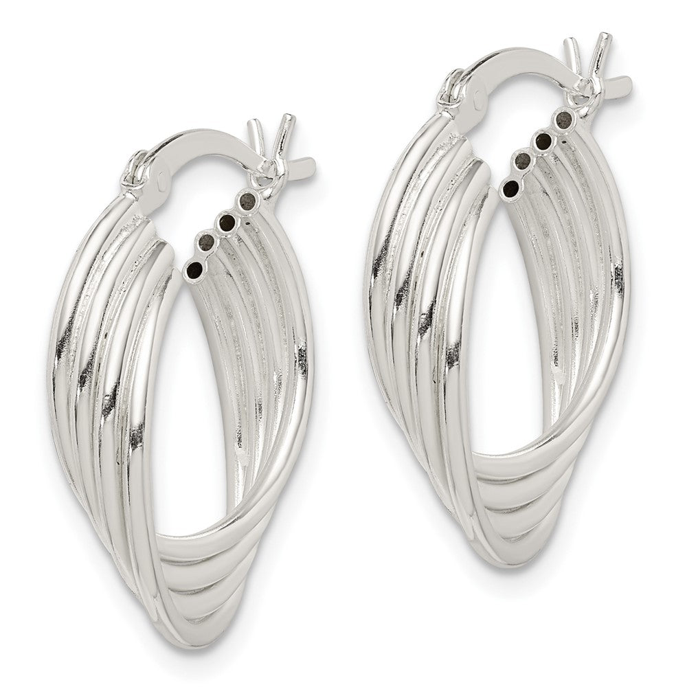 QE14175 Sterling Silver Polished Twisted Multi-tube Round Hoop Earrings