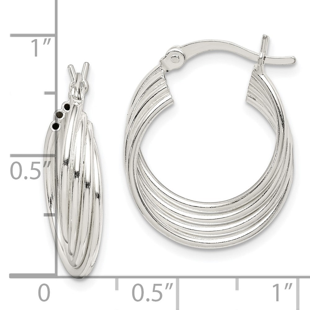QE14175 Sterling Silver Polished Twisted Multi-tube Round Hoop Earrings