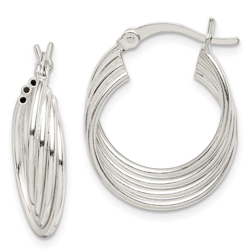 QE14175 Sterling Silver Polished Twisted Multi-tube Round Hoop Earrings