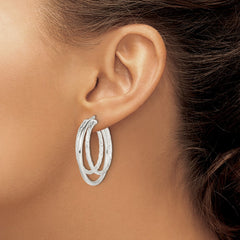 QE14177 Sterling Silver Textured and Polished Triple Hoop Earrings