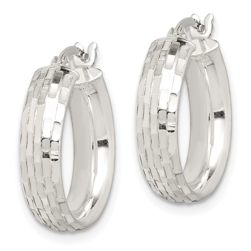 QE14179 Sterling Silver Polished & Textured 5mm Round Hoop Earrings