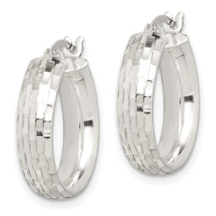 QE14179 Sterling Silver Polished & Textured 5mm Round Hoop Earrings