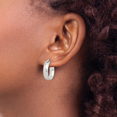 QE14179 Sterling Silver Polished & Textured 5mm Round Hoop Earrings