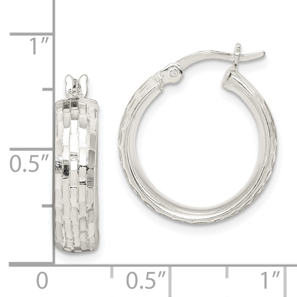 QE14179 Sterling Silver Polished & Textured 5mm Round Hoop Earrings