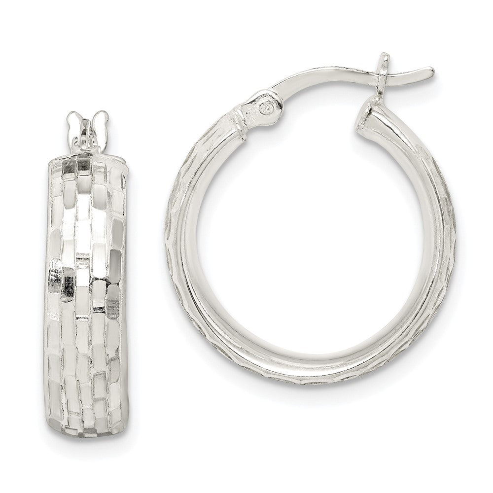 QE14179 Sterling Silver Polished & Textured 5mm Round Hoop Earrings