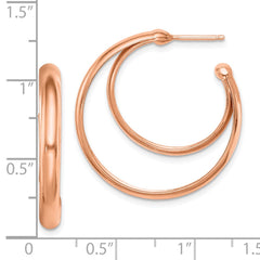 QE14182 Sterling Silver RH plated Rose Gold-plated 28x3.5 Hoop Post Earrings