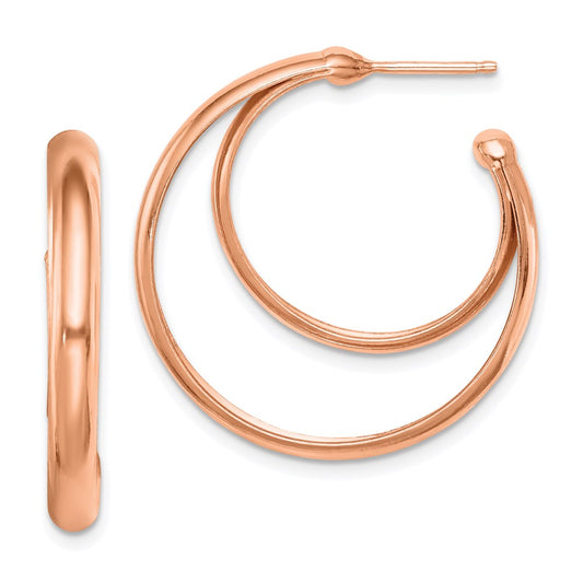 QE14182 Sterling Silver RH plated Rose Gold-plated 28x3.5 Hoop Post Earrings
