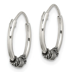 QE14191 Sterling Silver Antiqued Beaded Endless Hoop Earrings