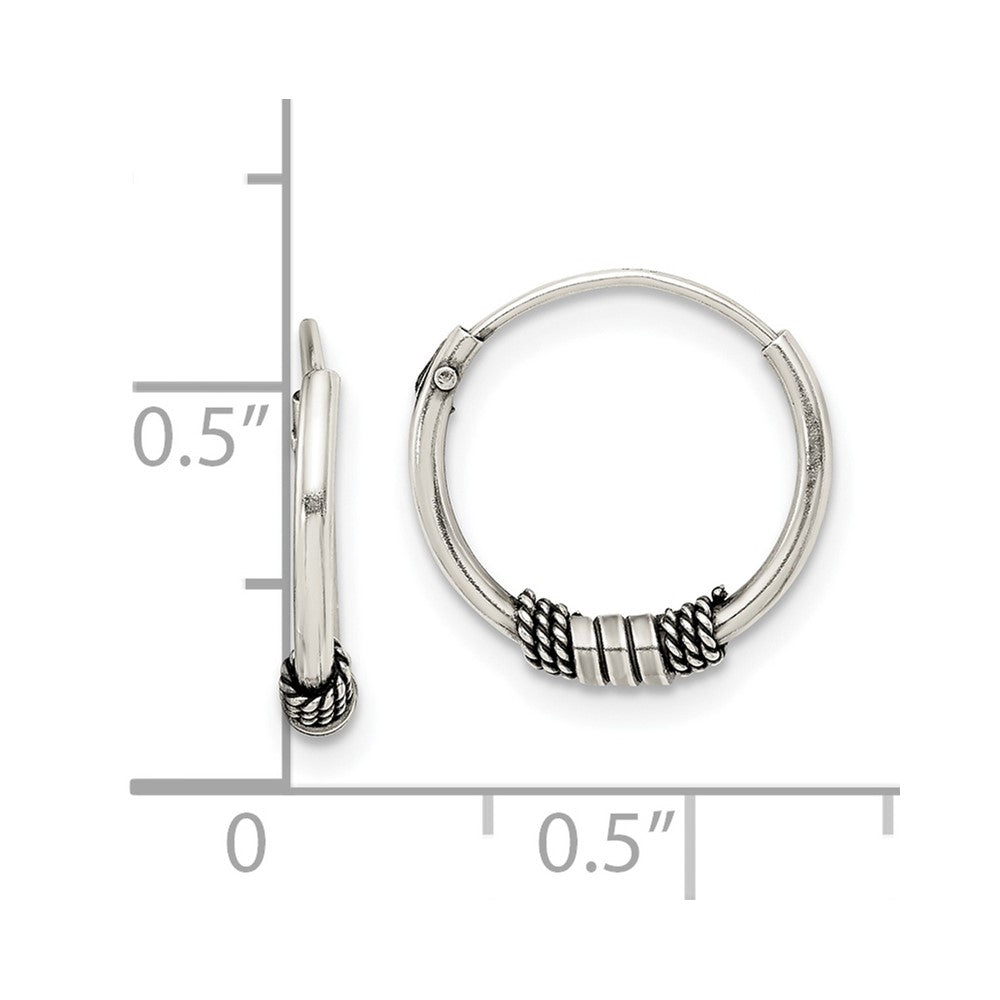 QE14191 Sterling Silver Antiqued Beaded Endless Hoop Earrings