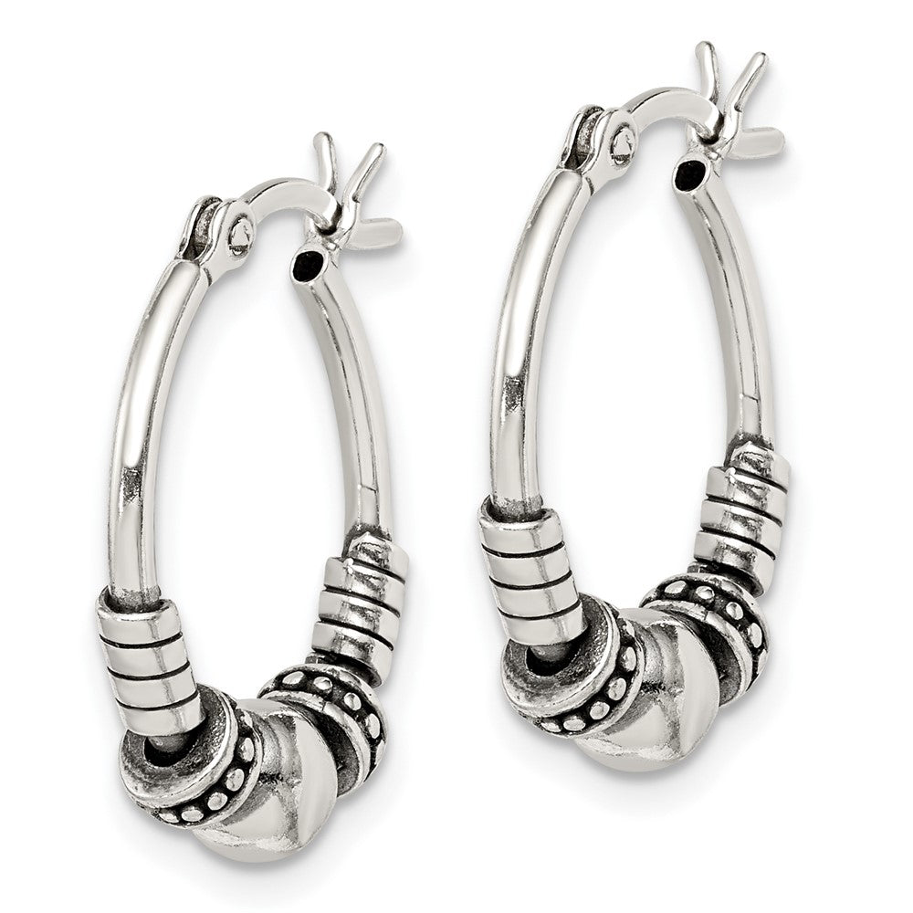 QE14194 Sterling Silver Antiqued Hoop Earrings