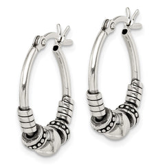 QE14194 Sterling Silver Antiqued Hoop Earrings