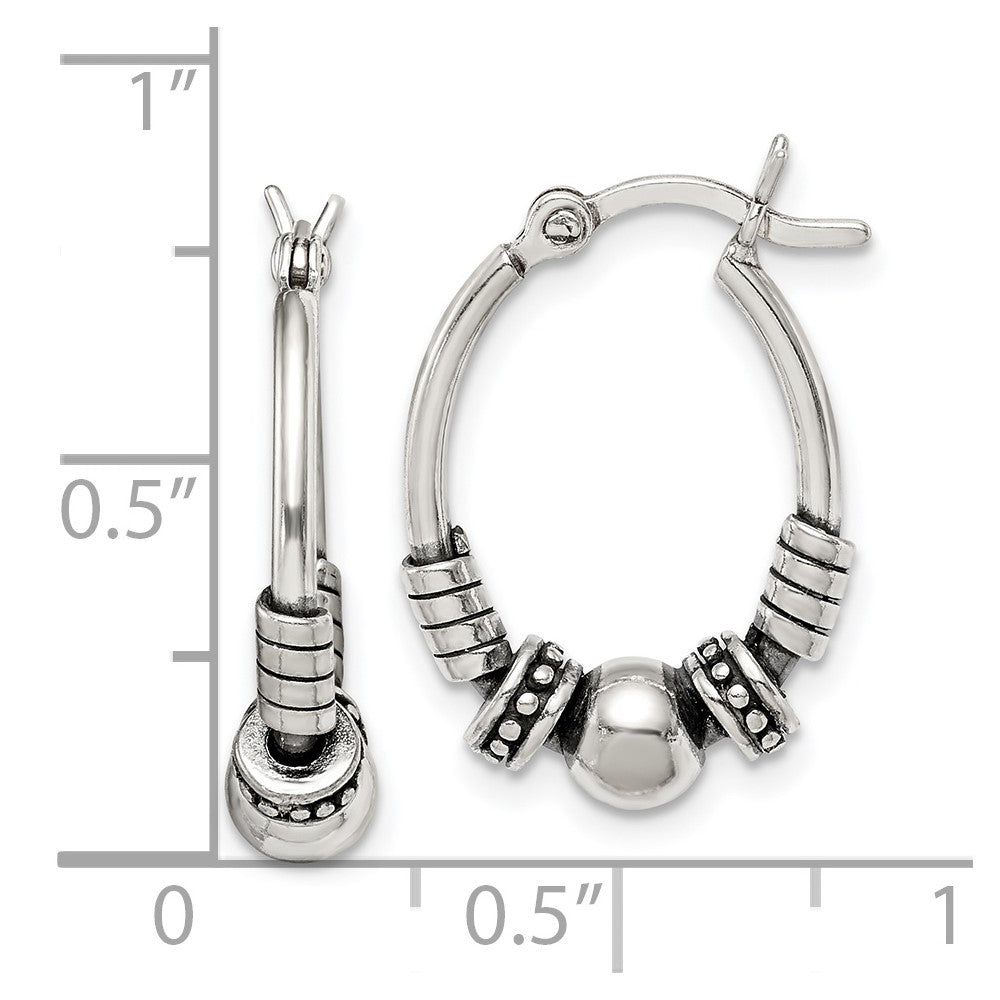 QE14194 Sterling Silver Antiqued Hoop Earrings