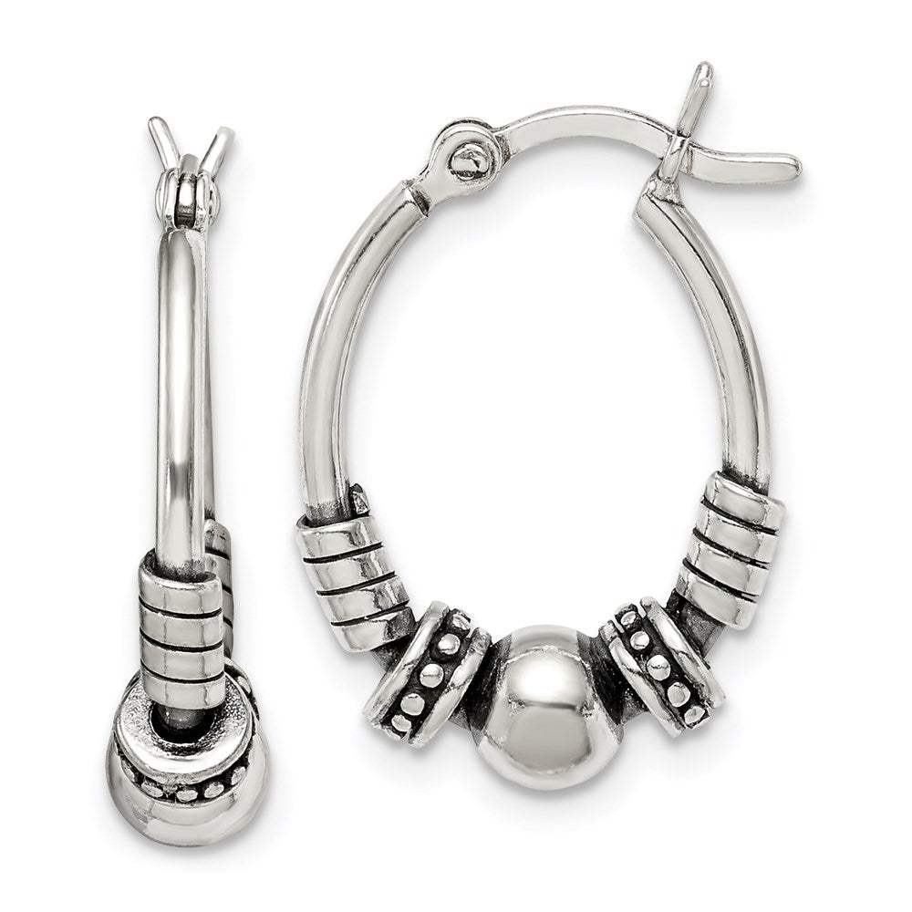 QE14194 Sterling Silver Antiqued Hoop Earrings