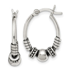 QE14194 Sterling Silver Antiqued Hoop Earrings