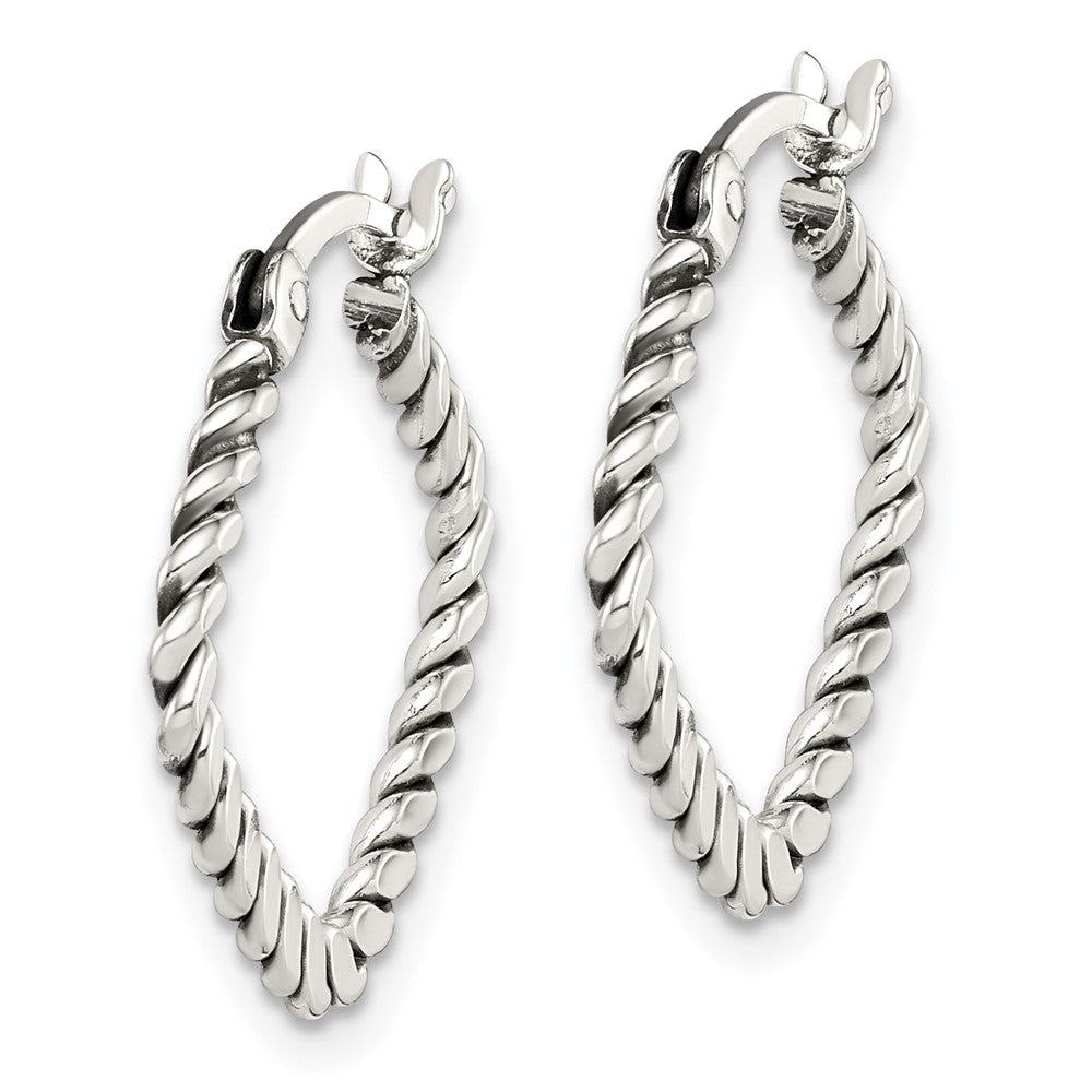 QE14208 Sterling Silver Antiqued Textured Square Hoop Earrings