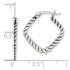 QE14208 Sterling Silver Antiqued Textured Square Hoop Earrings