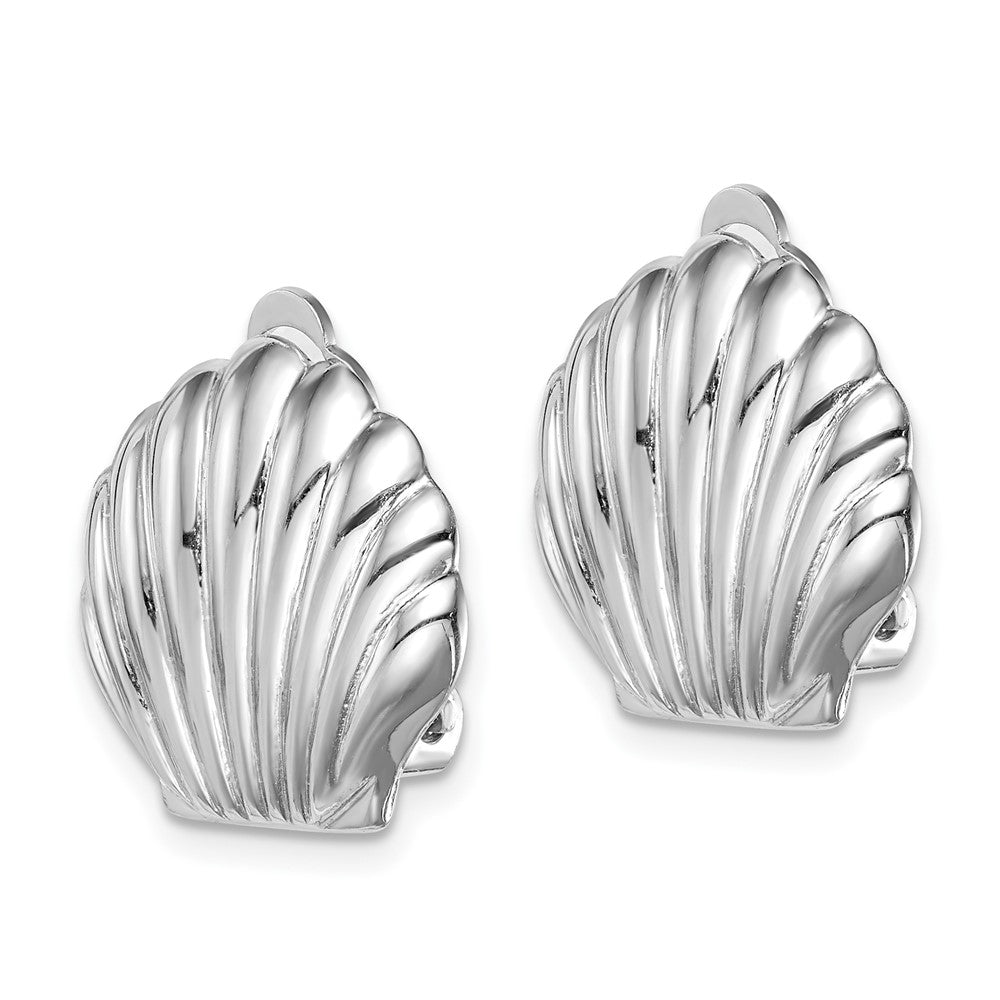 QE14209 Sterling Silver Rhodium-plated Polished Non-Pierced Shell Earrings