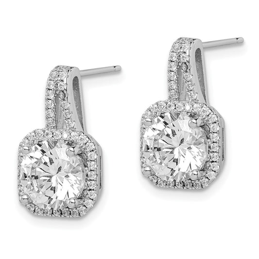 QE14215 Sterling Silver Rhodium-plated CZ Halo Post Earrings