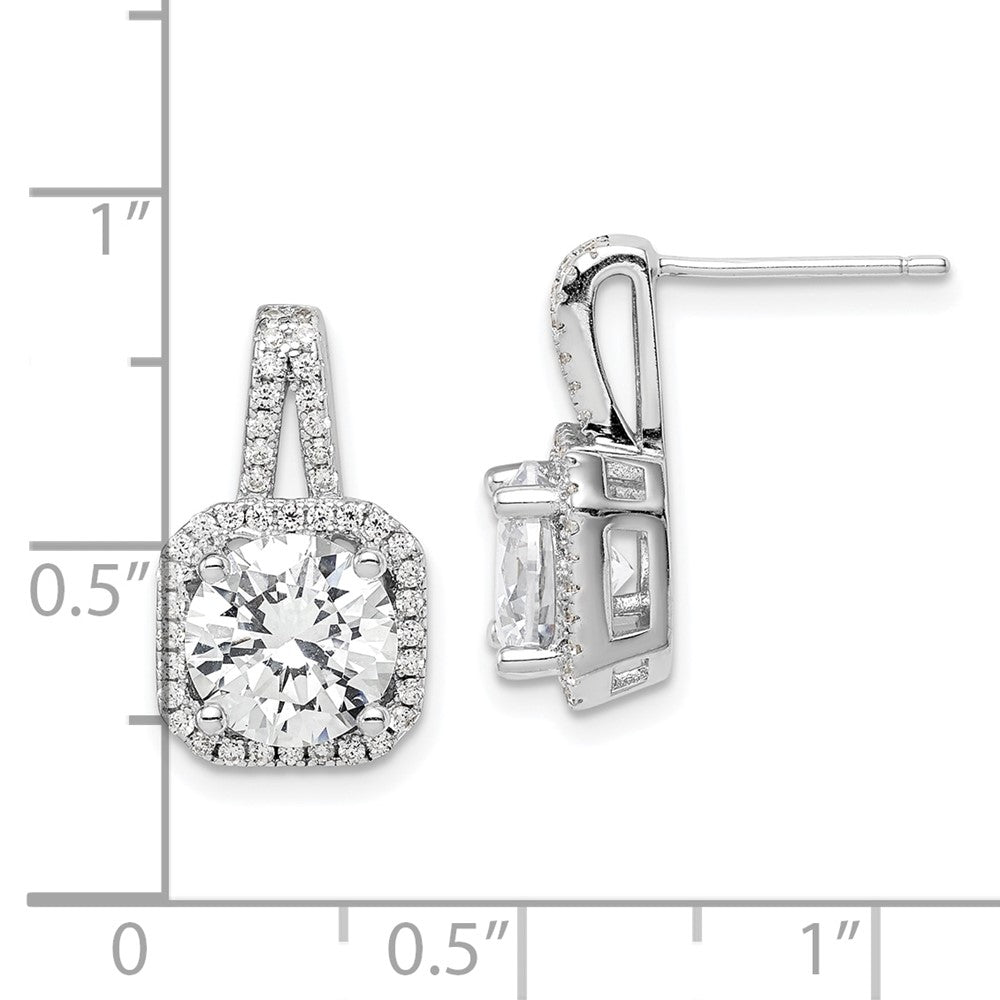 QE14215 Sterling Silver Rhodium-plated CZ Halo Post Earrings