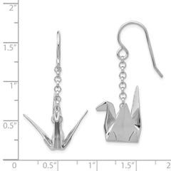 QE14222 Sterling Silver Rhodium-plated Origami Crane Dangle Earrings