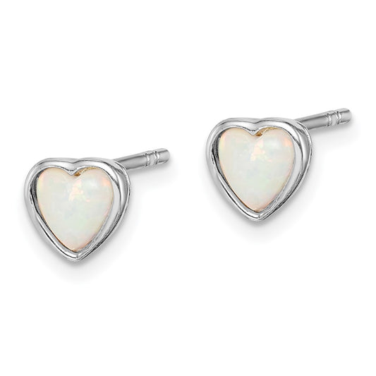 QE14255 Sterling Silver Rhodium Plated Lab Created Opal Post Earrings