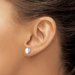 QE14259 Sterling Silver Rhodium-plated 6mm Oval Created Opal Post Earrings