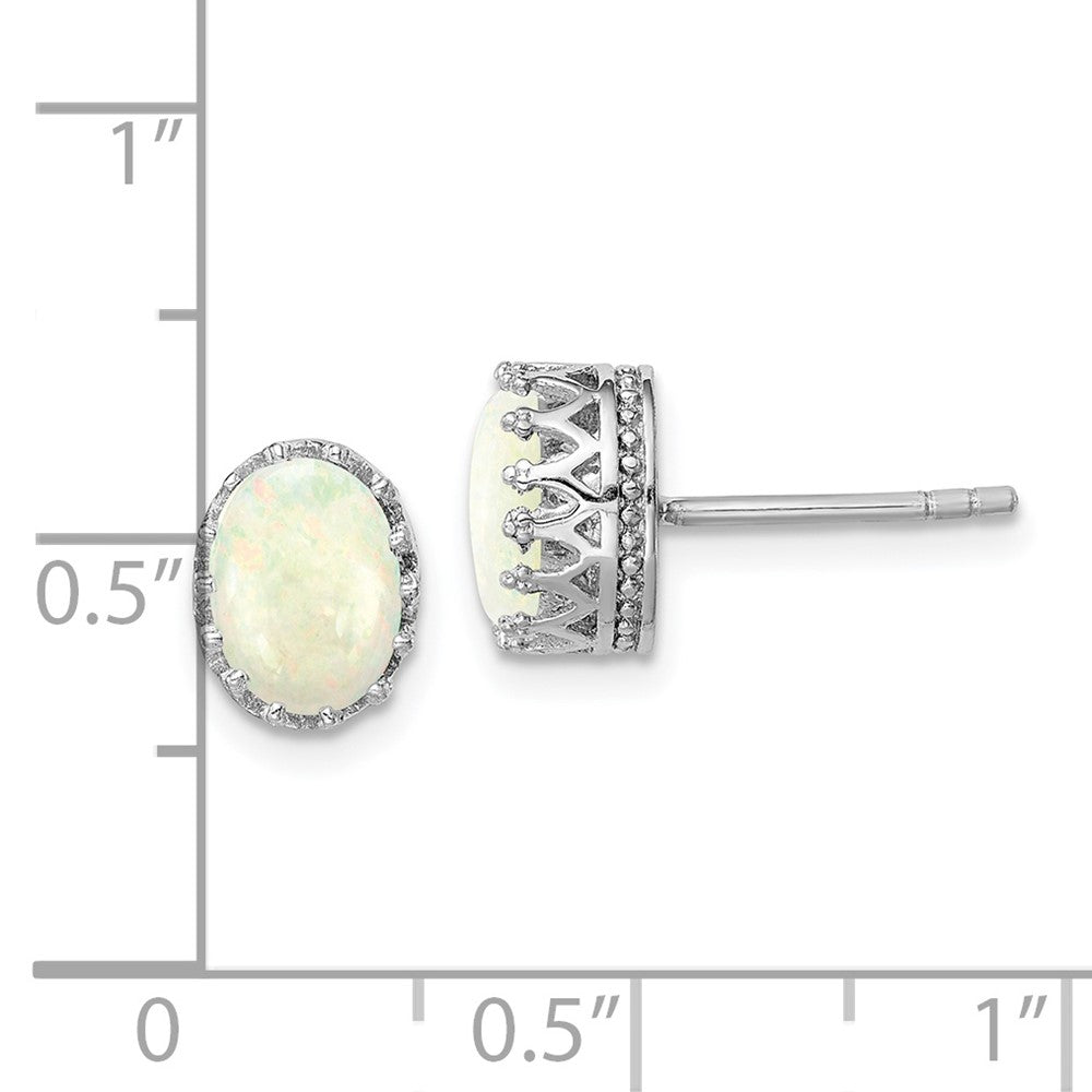 QE14259 Sterling Silver Rhodium-plated 6mm Oval Created Opal Post Earrings