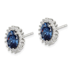 QE14260 Sterling Silver Rhodium-plated Blue and Clear CZ Post Earrings