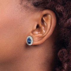 QE14260 Sterling Silver Rhodium-plated Blue and Clear CZ Post Earrings