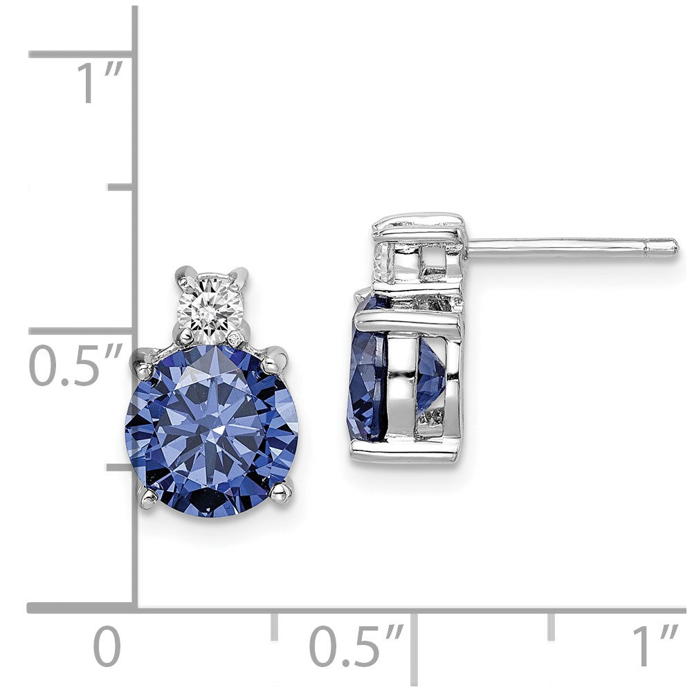 QE14261 Sterling Silver Rhodium-plated Blue and White CZ Stud Earrings