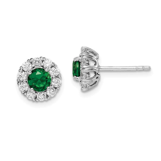 QE14263 Sterling Silver Rhodium-plated Green and White CZ Halo Post Earrings