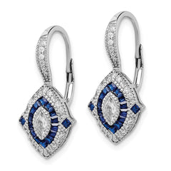 QE14264 Sterling Silver Rhodium-plated CZ and Synthetic Blue Spinel Earrings