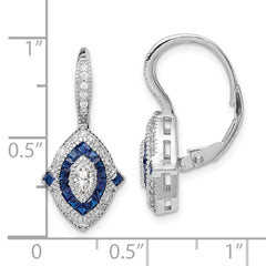 QE14264 Sterling Silver Rhodium-plated CZ and Synthetic Blue Spinel Earrings