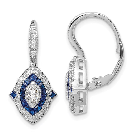 QE14264 Sterling Silver Rhodium-plated CZ and Synthetic Blue Spinel Earrings
