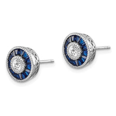 QE14265 Sterling Silver Rhodium-plated Synthetic Blue Spinel and CZ Earrings