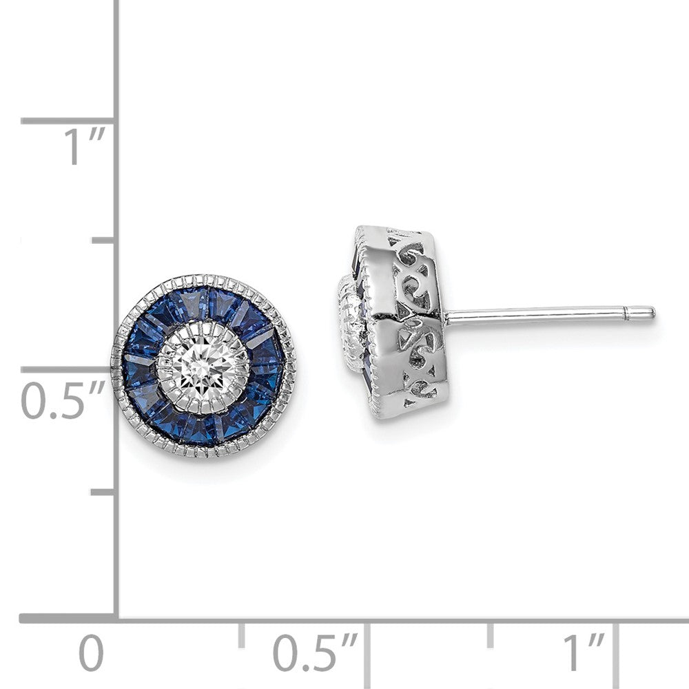 QE14265 Sterling Silver Rhodium-plated Synthetic Blue Spinel and CZ Earrings