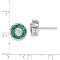 QE14266 Sterling Silver Rhodium-plated CZ and Lab Cr.Green Spinel Earrings