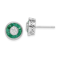 QE14266 Sterling Silver Rhodium-plated CZ and Lab Cr.Green Spinel Earrings