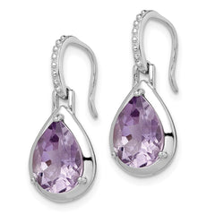 QE14269 Sterling Silver Rhodium-plated Amethyst Teardrop Dangle Earrings