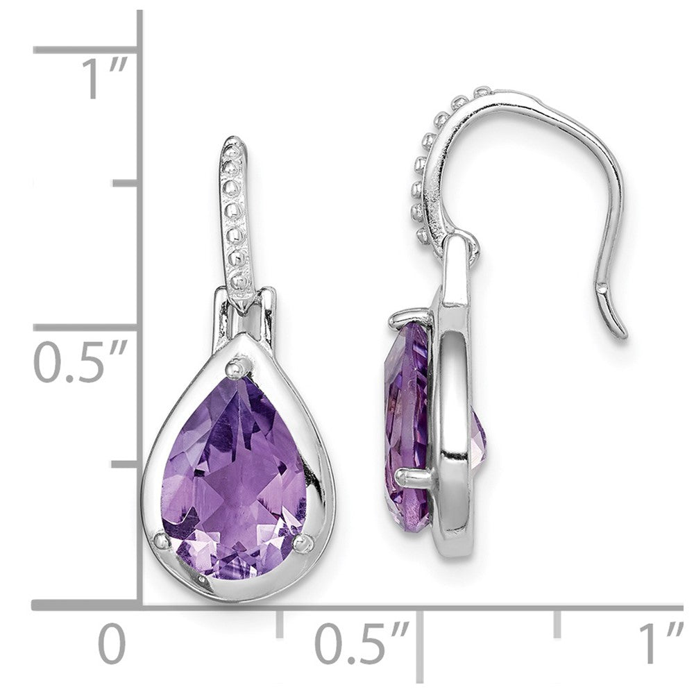 QE14269 Sterling Silver Rhodium-plated Amethyst Teardrop Dangle Earrings