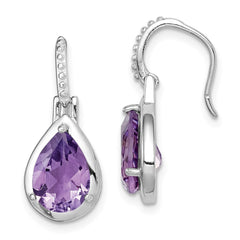 QE14269 Sterling Silver Rhodium-plated Amethyst Teardrop Dangle Earrings